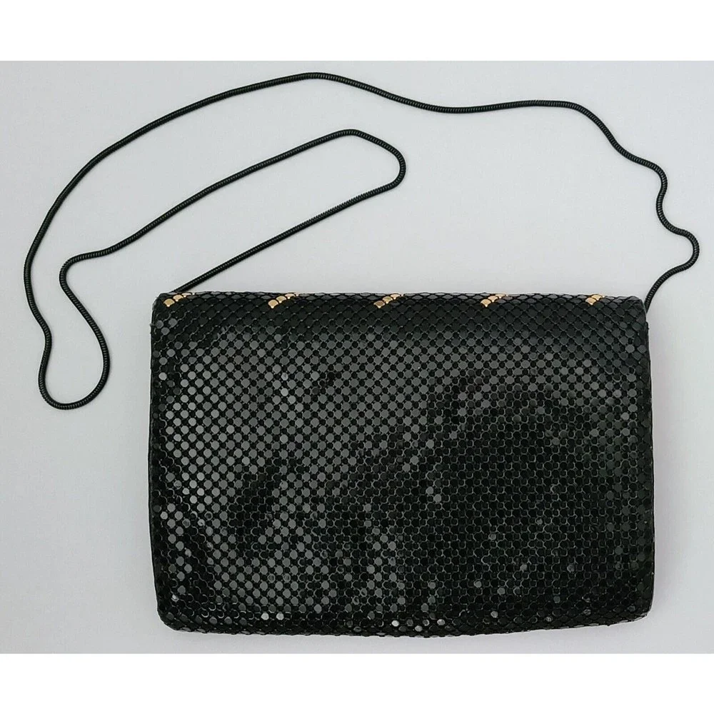 Rebecca Lynn Womens Evening Purse Black Gold Sequin Shoulder Strap 9"x6" - Picture 4 of 8